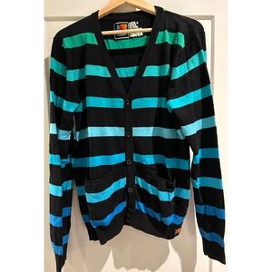 Mills Brothers Vintage Apparel Skatercore Cardigan Sweater XL Stripe V-Neck‎